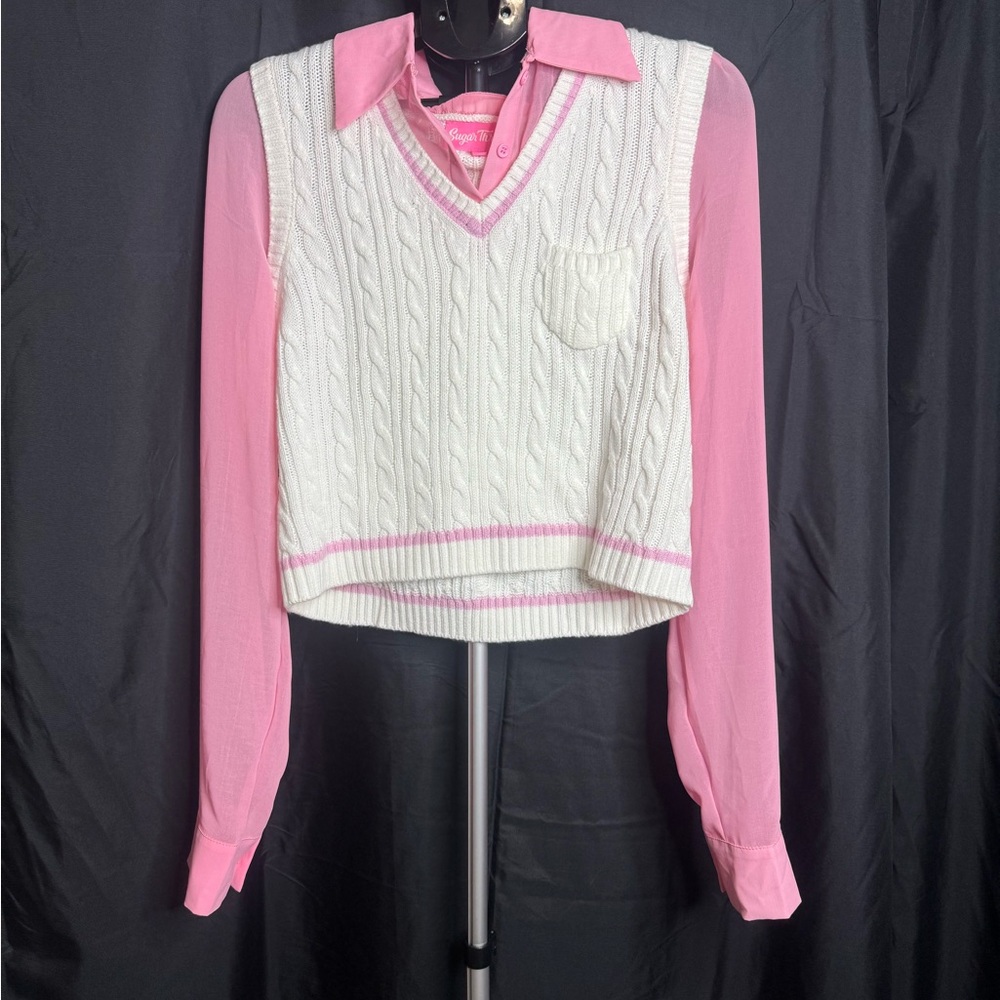 Sugar Thrillz Pink and White Knit Vest
